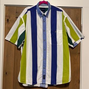 Vintage Catalina Mens L Button down Striped Shirt USA Made Preppy Cotton Beach